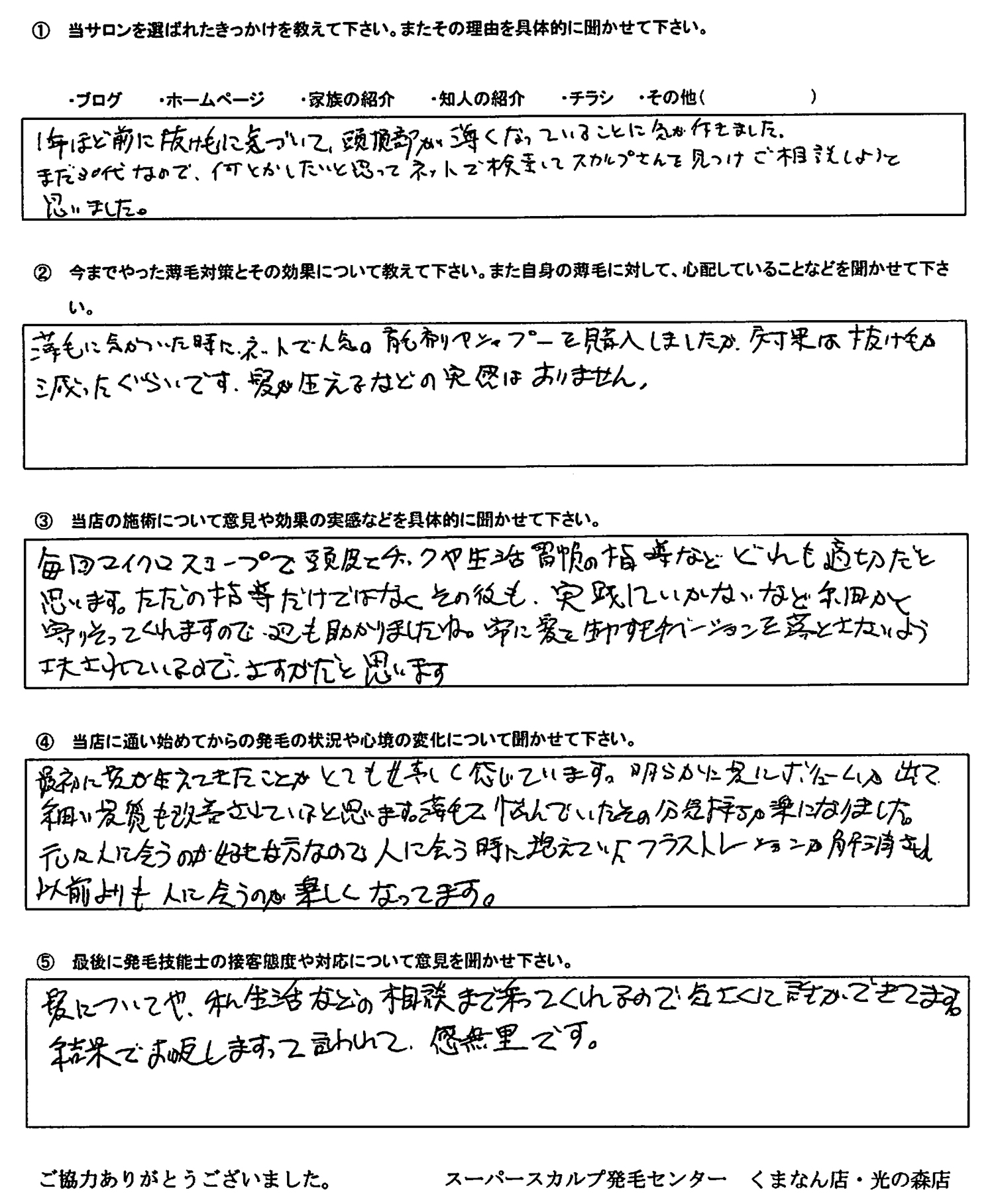 熊本AGA治療発毛アンケート