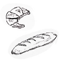 フリー素材:アイコン(twitter):クロワッサンとフランスパンのガーリーイラスト;200×200pix