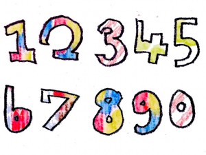 フリー素材:絵本みたいな水彩の模様がポップな数字の手書き文字;640×480pix