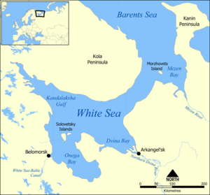 白海とコラ半島の位置