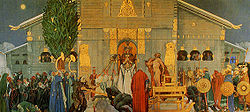 ガムラ・ウプサラでのドーマルディ王の生贄。カール・ラーション作、「Midvinterblot（冬至の生贄）」、1915年。