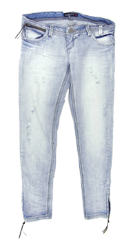 SETTIMO×ITALY 革ひも＆ジップポイント・ダメージ加工ウォッシュデニム