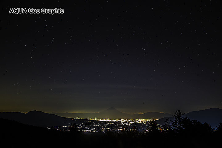 富士山　星空　夜景