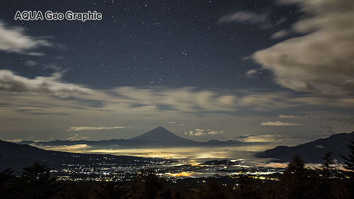 富士山　観音平　雲海　星空 夜景