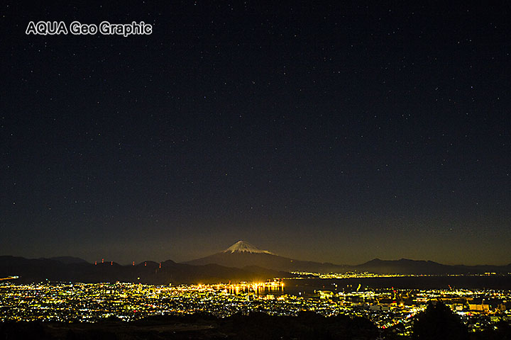 富士山　満月　夜景　日本平から富士山
