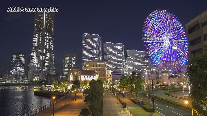 ソニー Sonyα7R II 高感度動画　横浜夜景　横浜みなとみら21　フルカラーLED照明へリニューアルした「コスモクロック21」
