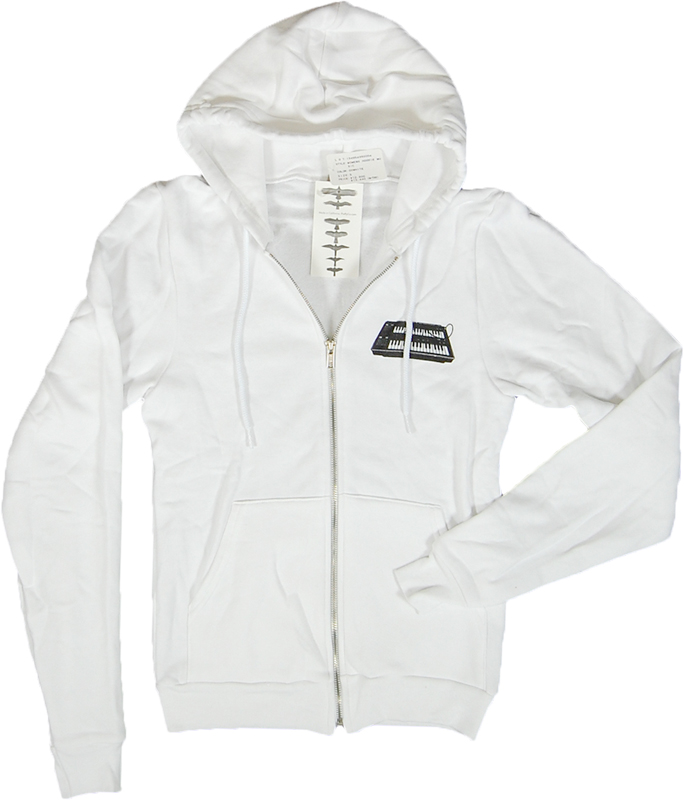 FLUFFY 白ヴィンテージシンセフード付きジップアップパーカー