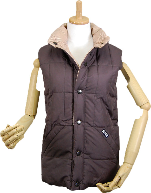PUFFA 茶リバーシブルダウンベスト