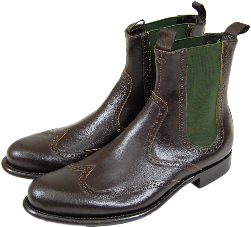 PaulSmith 茶サイドゴア緑ウィングチップブーツ