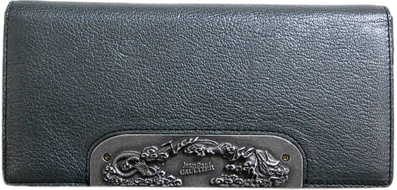 Jean Paul Gaultier メタリックグレー龍プレートジッパー長財布