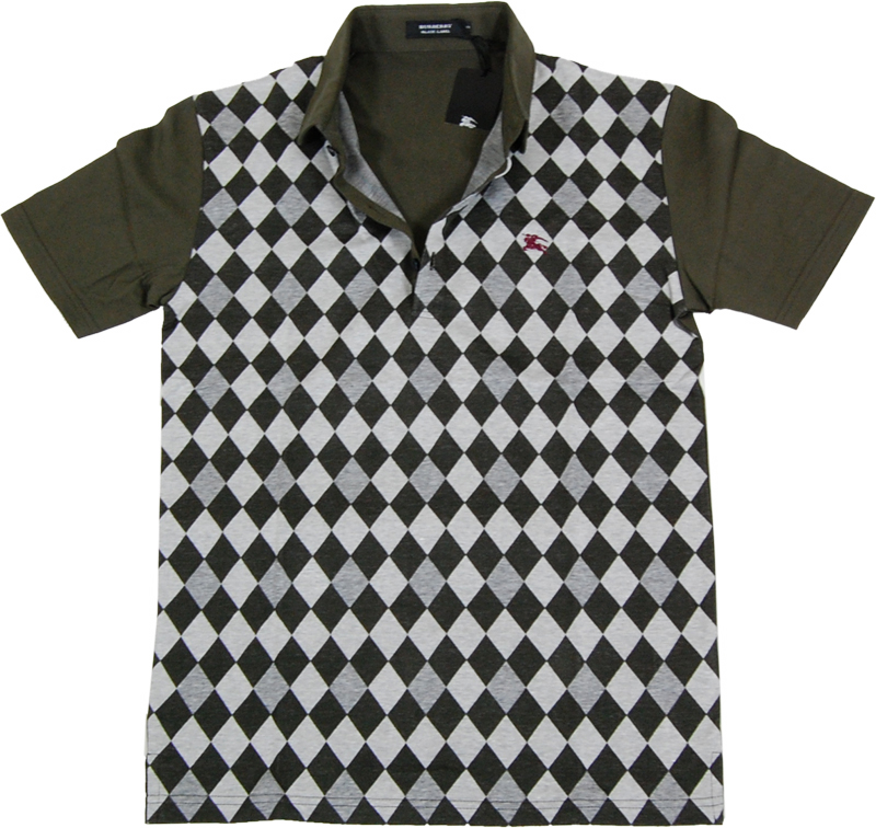 BURBERRY BLACK LABEL カーキグレーアーガイルポロシャツ
