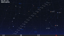 11月未明の北東の空とラブジョイ彗星の動き