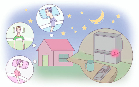 家族は眠っている夜中でもリモコンで動かされるのを待って眠れないテレビ