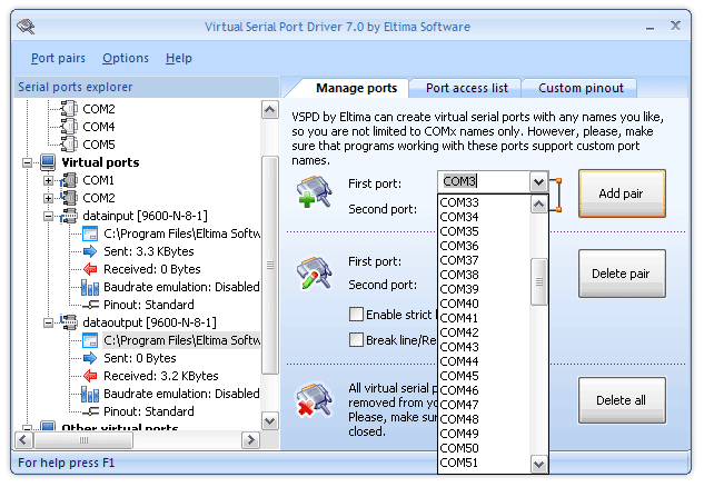 Virtual Serial Port Driver - create.