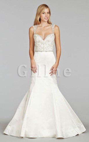 Abito da Sposa con Perline Buco Della Serratura Schiena Sirena Naturale Coda A Strascico Corto