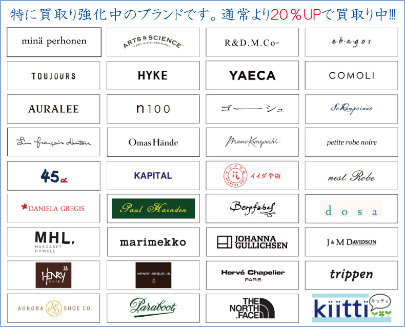 20%UPの買取強化ブランド