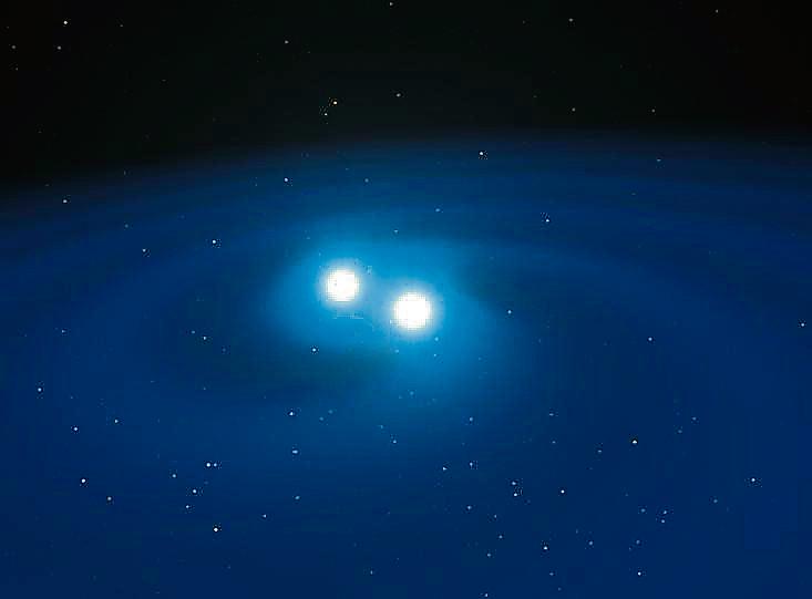 La explosión de la kilonova. Una parte del material de las estrellas de neutrones fue expulsada con violencia y se iluminó formando una kilonova, un astro extremadamente brillante y efímero. En la explosión se crearon elementos químicos pesados como oro y platino