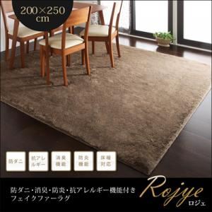 防ダニ・消臭・防炎・抗アレルギー機能付きフェイクファーラグ【Rojye】 ロジェ 200×250cm ベージュ