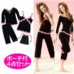 【限定ブラック×ピンクレース】寝ながらシェイプボディパジャマポーチ付4点セット