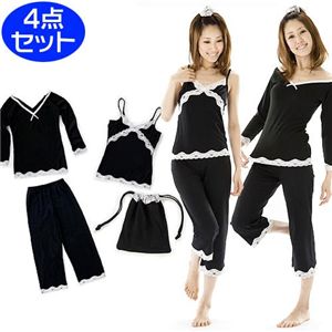 寝ながらシェイプボディパジャマ（トップス・キャミソール・パンツ・巾着袋） L