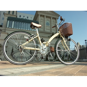 WACHSEN（ヴァクセン） 折り畳み自転車 BC626-WB 26インチ シマノ6段変速付 アイボリー/モスグリーン （シティサイクル）