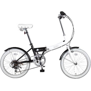 HEAVEN's（ヘブンズ） 20インチ カラフル折り畳み自転車 BGC-106-BK 6段変速 クロスブラック + ブラケット式ワイヤーロック+LED白色ライト