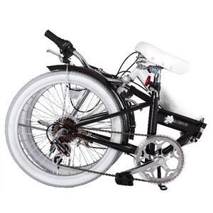 HEAVEN's（ヘブンズ） 20インチ カラフル折り畳み自転車 BGC-106-BK 6段変速 クロスブラック + ブラケット式ワイヤーロック+LED白色ライト