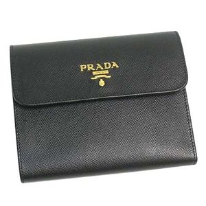 【送料無料】 PRADA(プラダ) 三つ折り財布(小銭入れ付) SAFFIANO METAL ORO 1M0170 ブラック 【ブランド7sale】11月23日15時まで限定値下げ2個限り