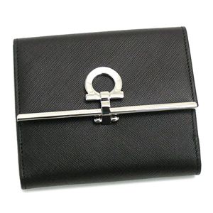Ferragamo（フェラガモ） Wホック財布 GANCINI ICONA VITELL 224639 273833 ブラック 【ブランド7sale】1月18日15時まで限定値下げ