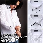 スタイリッシュ　ホワイト艶ドレスシャツ3種セット（ネクタイ&チーフ付）Y008、N008 L