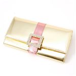 ASH&DIAMONDS(アッシュ&ダイヤモンド) メタリック本革スワロフスキー長財布 ゴールド×ライトピンク