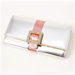 ASH&DIAMONDS(アッシュ&ダイヤモンド) メタリック本革スワロフスキー長財布 シルバー×ライトピンク