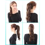 お手軽エクステ 耐熱エクステシリーズ リボン付簡単ロングヘア カール チョコブラウン（ブラシ＆ポーチ付き）