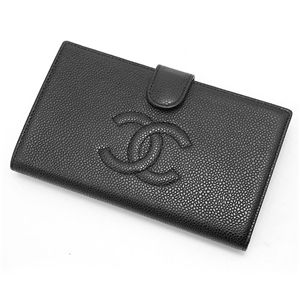 CHANEL(シャネル) キャビアスキン 長財布 13498・がまぐち マット(ゴールド金具)