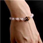 幸運のドクロ「見定守男くん」パワーストーンブレスレット  ピンクカラー(ローズクォーツ/水晶)内周18cm