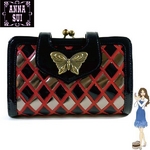 【訳あり】Anna Sui（アナスイ） がま口 2つ折り財布 パフューム ネイビー／シルバー