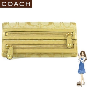 【訳あり】Coach(コーチ) スリム エンベロープ 長財布 ボニー シグネチャー ライトカーキ 42606