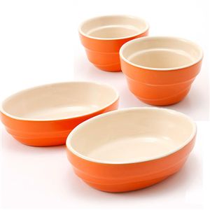 Le Creuset（ル･クルーゼ） ウェーブライン ストーンウェアセット (ラムカン2個&オーバルディッシュ2枚) オレンジ