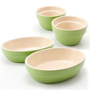 Le Creuset（ル･クルーゼ） ウェーブライン ストーンウェアセット (ラムカン2個&オーバルディッシュ2枚) キウイ