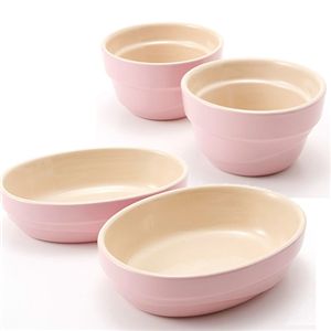 Le Creuset（ル･クルーゼ） ウェーブライン ストーンウェアセット (ラムカン2個&オーバルディッシュ2枚) ベイビーピンク