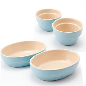 Le Creuset（ル･クルーゼ） ウェーブライン ストーンウェアセット (ラムカン2個&オーバルディッシュ2枚) サテンブルー