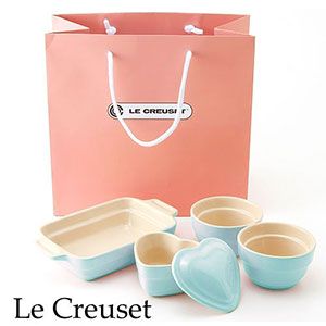 Le Creuset(ル･クルーゼ) ストーンウェア ギフトバッグ入り 4点セット サテンブルー