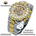 J.HARRISON(ジョン・ハリソン) 両面スケルトン オートマブレスウォッチ JH-003GW／ゴールド×ホワイト
