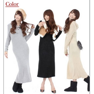 【今期流行】雑誌掲載系　ニットマキシワンピース　ベージュ