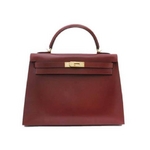 【現品限り】HERMES（エルメス） ケリー32 外 ボックスカーフ ルージュアッシュ ゴールド金具 【中古A】