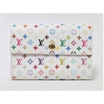 【現品限り】LOUIS VUITTON（ルイ ヴィトン） マルチカラー 3つ折財布 ポルトフォイユ アレクサンドラ 白 M60083 イニシャル入り【中古SA】