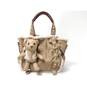 【現品限り】Samantha Thavasa（サマンサタバサ） トートバッグ モコモコファー ピンクベージュ ぬいぐるみ付き 【中古A】