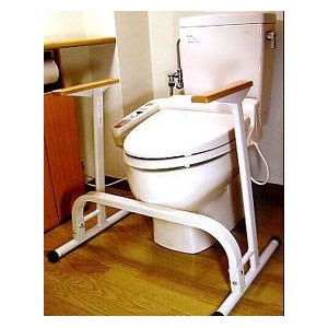 【トイレからの立ち上がりをサポート】トイレ用手すり 置くだけタイプ（工事不要）T-101 ホワイト 抗菌粉砕塗装