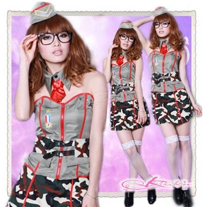 コスプレ　可愛いベルト付婦人警官コスプレ（7点）迷彩