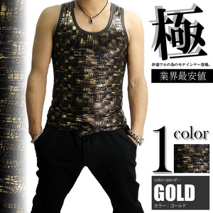 Luxury Black（ラグジュアリーブラック） クロコUネックタンクトップ ゴールド Sサイズ